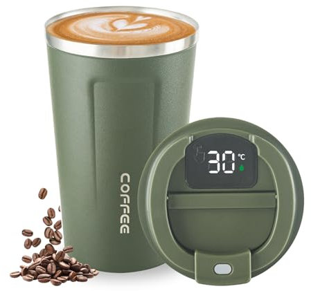 Newvenper Stainless Steel Vacuum Insulated Travel Coffee Mug, Led Temperature Display Insulated Tumbler, Leak Proof with Lid Keeps Cold and Warm, Suitable for Coffee, Tea and Beer (Green)