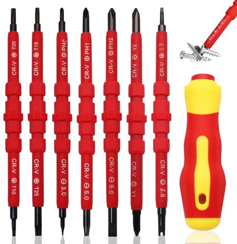 Wonaier Insulated Screwdriver Set Interchangeable Screwdriver Set, 7 IN 1 Electrician Tools Kit with 14Pcs Magnetic Bits for Household Repair