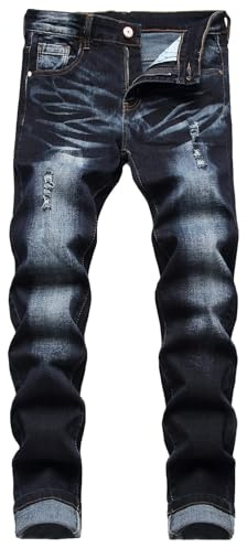 Men's Slim Fit Stretch Jeans Ripped Skinny for Men, Distressed Destroyed Straight Leg Fashion Comfort Flex Waist Jeans, Teenager Casual Fashion Designer Classic Regular Fit Basic Denim Pants