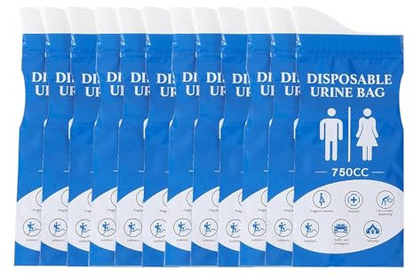 CYQQRDZSW Einweg-Urinbeutel, 750ml Tragbarer Notfall-Urinbeutel und Erbrochenes-Beutel, Unisex-Urinbeutel für Camping, Schwangere, Patienten(Blue,12pcs)