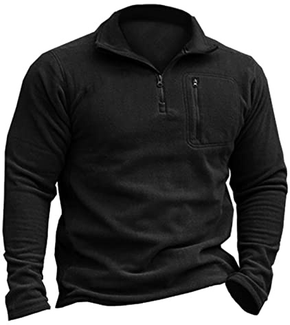 Rodawu Mens Sweatshirts Micro Fleece Tops Half Zip Jumper Polo Neck Jumpers Fleece Jacket Sweater Black Sweatshirt 3XL