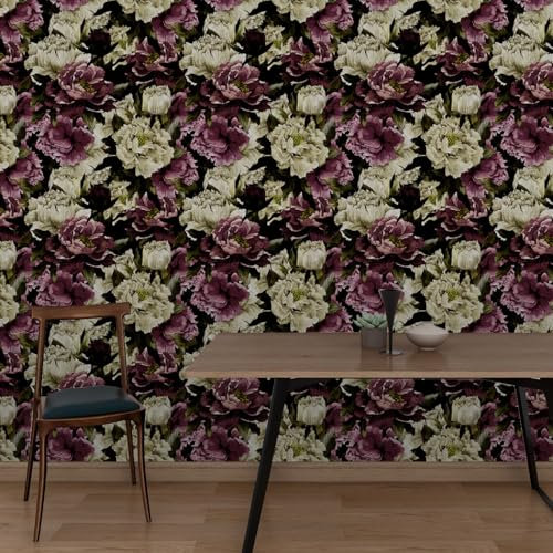Klebefolie Möbel Retro Lila Blume Selbstklebende Folie Vinyl Selbstklebende Tapete Wasserdicht Möbelfolie Dekorative Wandtapete Wohnzimmer Schrank Tapeten 1P (45x200 cm)