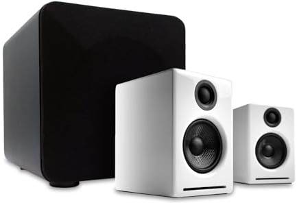 Audioengine A2 White Pc Speakers for Desktop and S6 Black Subwoofer for Music Gaming Movies Studios Dorms Bedrooms Offices