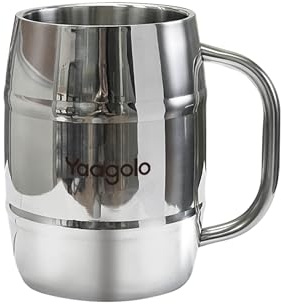Yaagolo Beer Mug, 17oz Double Wall Stainless Steel Beer Stein with Handle, Insulated Stein Mug for Cold Drinks, Hot Coffee, Milk, Shatterproof Cups for Men Women, Gift for Beer Lovers