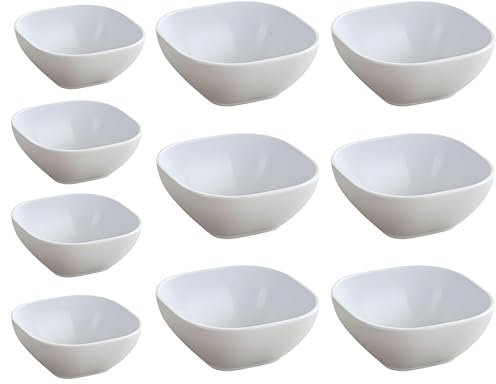 AGSYFFD Bols à Tapas et Sauces Ensemble, Lot de 10 bols à sauce carrés empilables en imitation céramique, Tremper pour Tasses à Dessert, Sauces à Collation, Bonbons (Blanc)