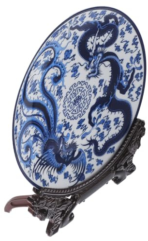 Cabilock Assiette Décorative Facile à Nettoyer en Céramique Bleu et Blanc, Style Chinois pour Décoration Intérieure ou Restaurant