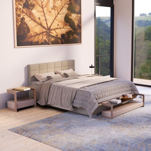 Juskys Boxspringbett Seattle 180x200 cm Beige - Weicher Malmostoff - Inklusive Topper, gepolstertes Kopfteil - Boxspringbett für Schlafzimmer