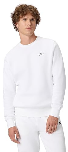 Nike Men's Club Fleece Crew Sweatshirt, White/Black, Large