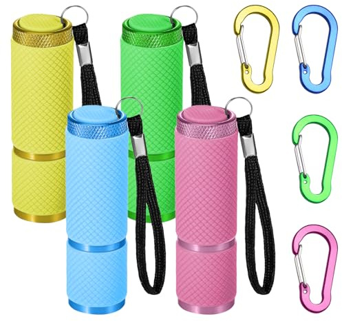 Small Torch - 4 PCS Mini Torches Super Bright with 9 LEDs & 4 Carabiners, Aluminum Kids Torch, Colorful Mini Pocket Torches, Glow in Dark Flashlight for Adults Camping Hiking Emergency Outdoor Gifts