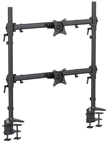 HFTEK - Dual Monitor Halterung für 2 Monitore 15-49 Zoll Curved Bildschirme 12kg pro Arm Höhenverstellbar Neigbar Schwenkbar Drehbar VESA 75 100 - MS222C-80N - Individuell umrüstbar