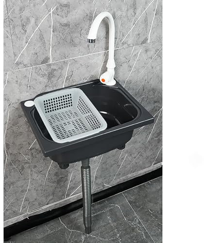 XRB2050 Lavandino Muro in Resina Nero, 38.5x28.5x15 cm Lavabi Rettangolare, Lavandino Montaggio a Parete per Bagno Guardaroba WC 150cm Conduttura Fognaria