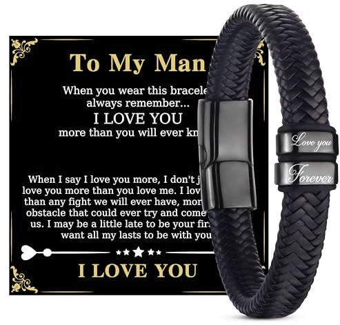 Merclix Men's Leather Bracelet Braided Magnetic Clasp Gifts for Him | Perfect Gifts for Husband, Boyfriend or Dad, Ideal for Birthday, Anniversary, Valentine's Day, Father's Day and Christmas