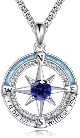 YAFEINI Geburtsstein Kompass Kette Sterling Silber Kompass Halskette Kompass Schmuck für Damen