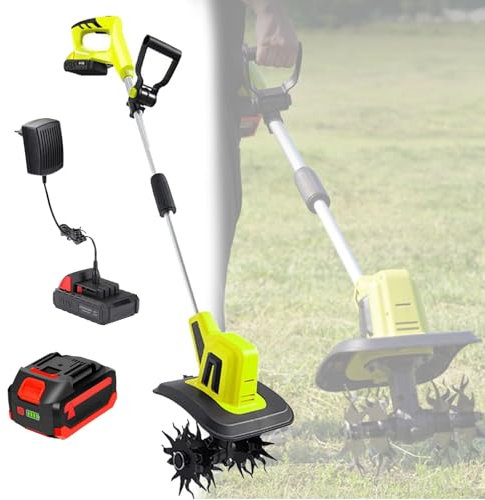 VFMVOYNZ Cultivateur sans Fil, motoculteur électrique avec 2 Batteries et Chargeur 2 × 4000 mAh, Largeur de labourage de 25 cm, motoculteur de Jardin de 22 cm de Profondeur pour pelouse/Jardinage
