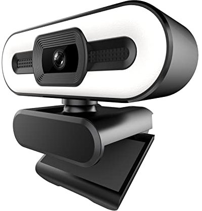 Webcam Full HD 1080p avec anneau lumineux réglable intégré, lentille optique fixe, microphone USB, caméra d'ordinateur Plug and Play pour PC, ordinateur portable, appels vidéo, conférence, diffusion