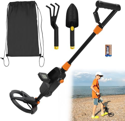 Detector de metales para exteriores, detector de metal para jardín, incluye pala de plástico, funda de transporte, pantalla LED, bobina de búsqueda impermeable para exploración al aire libre (1)