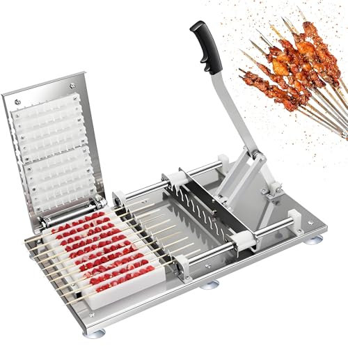 Machine à brochettes manuelle en acier inoxydable à 10 trous, rapide 100 brochettes en 5 minutes, compatible avec différents types de brochettes pour barbecue en plein air et restauration