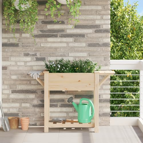 QJBSAVVA Fioriera da Esterno Regolabile con Ripiani in Legno Massello di Pino per Piante, Scatola per Orto Rialzato Grande per Balcone e Giardino 111x37x76 cm Beige Design Elegante