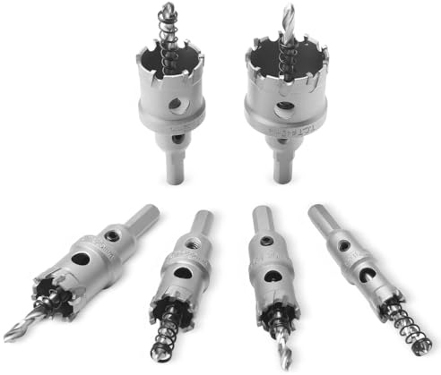 Hole saws, holesaw set, 6-hole saw kit, 16-40 mm, cobalt M42 Bimetal circular hole saw set with hexagonal shank for wood, metal, copper, plaster, PVC, sheet metal and drywall.