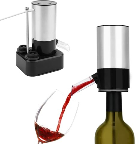 KITCHENDAO Dispenser elettrico ricaricabile per vino e pompa salvavino, versatore automatico per vino con cavo USB-C, base di stoccaggio e 2 tappi, indicatore acustico integrato