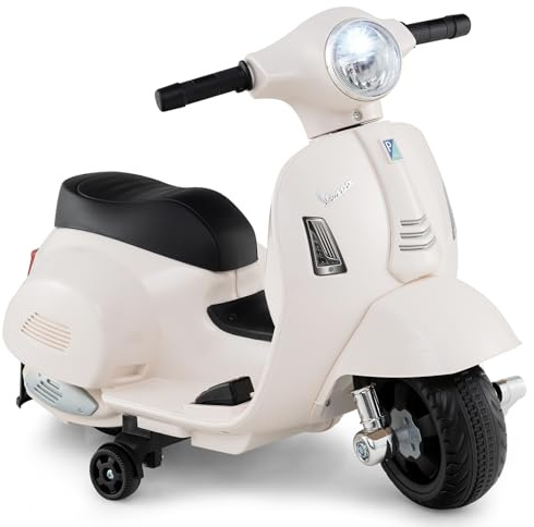 COSTWAY Elektrisk barnmotorcykel, Vespa 6V motorcykel med LED-strålkastare och signalhorn, 2–2,5 km/h elektrisk barnmotorcykel med stödhjul, elfordon för pojkar och flickor från 18–36 månader (vit)