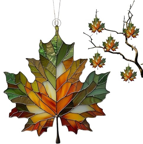 Ahornblatt-Ornament Aus Gebeiztem, 3 Ahornblatt Ornament Aus Gebeiztem Acryl Zum Aufhängen Am Fenster,Herbstdeko Fenster Hängend, Herbsts Deko Anhänger, Wanddekoration Herbstblätter, Fensterdekoration