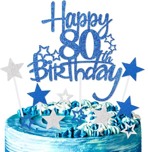 mciskin Royal Blue Happy 80th Birthday Cake Toppers for Cake,Men Women 80th Birthday Decorations,Personalised 80 Cake Toppers,Royal Blue Cake Decorations for Men Women Birthday Party Supplies