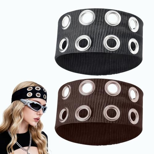 Pack de 2 cintas para el pelo anchas, diseño punk rock metálico, bandanas personalizadas para hombre, mujer y jóvenes, bandas para yoga, ciclismo, pilates, correr, conciertos