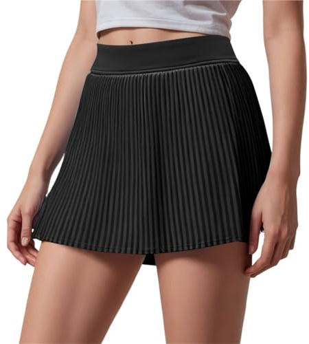 GSCLZ Dam kort kjol sport hög midja plisserad kjol med fickor (svart, XL)