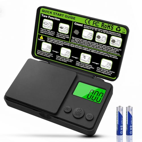 Bascula Precision 500g/0.01g con Pantalla LCD, Tanas de Gramos con 7 Unidades, Función de Tara, Mini Balanzas de Portátiles para Joyas, Oro, Café, Hierbas y Productos Comestibles