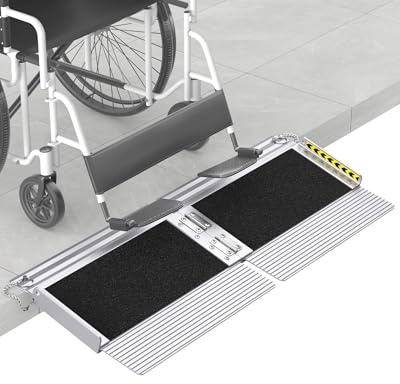 FACHNUO 1 Feet Portable Threshold Ramp with Self-Adjusting Bottom, Wheelchair Ramp for Home Doorways, Non-Skid Handicap Ramp for Home Steps, Folding Wheel Chair Ramp, Maximum Applicable Height 2