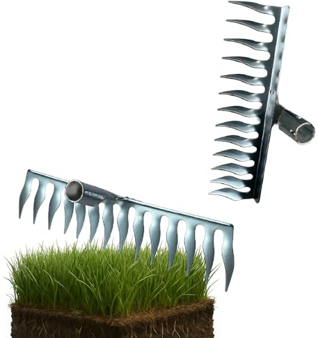 CRISALIDE® Arieggiatore per Prato 14 Denti in Metallo – Rastrello Professionale per Arieggiare il Prato, Migliora Drenaggio e Circolazione dell’Aria – Larghezza 38 cm – Manico non incluso