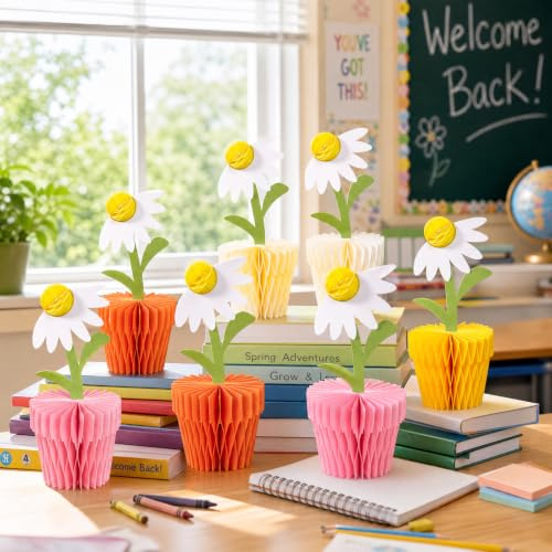 EASY JOY 8 Stück Gänseblümchen Waben Tischdekoration | Orange-Pink, Zarte Blumen Tisch Deko für Geburtstag, Baby Shower, Hochzeit & Party