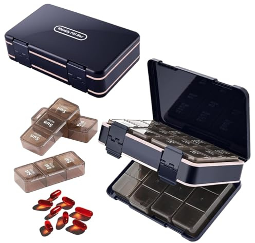 Tablettenbox 8 Tage-Pillendose mit 3 große Fächern (Morgen • Mittag • Abend) | Doppelseitiger Pillen Organizer mit 3 Extra-Fächern für Bedarfsmed -Medikamentenbox-Tablettendose-Pill Box.