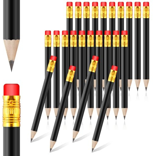 DIVINA VITAE 24 Stück Schwarze Bleistifte mit Radiergummi, 10 CM, Mini HB Golf Bleistift, Lose Holz Pencils, für Schüler, Designer und Architekten zur Verwendung In Schule, Büro, Kirche Oder Zuhause