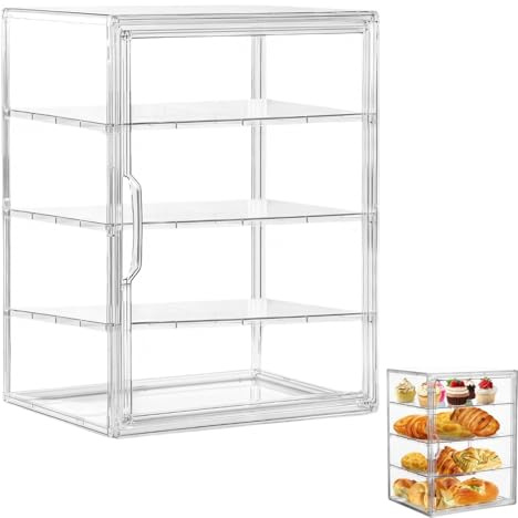 Générique Vitrine à Pâtisserie Transparente avec Porte Magnétique - Conteneur de Rangement 3-4 Niveaux Anti-Poussière à Séparateurs Amovibles pour Pains, Gâteaux, Biscuits, Muffins (4 Niveaux)