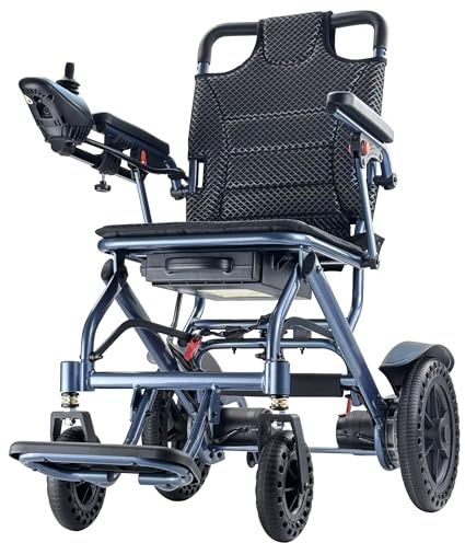 Elektrischer Rollstuhl Faltbar, Leichtgewicht Elektrische Transport Rollstühle für Senioren, reisetauglich & schmal, bis 170 kg, 500W Motor, herausnehmbarer 10Ah Akku, bis zu 20 Km (Blau)