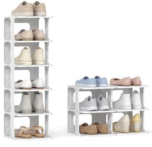 COSTWAY Scarpiera a 6 Ripiani, Scaffale Porta Scarpe Impilabile in Plastica, Organizzatore Verticale Salvaspazio per Ingresso, 27,5x24,5x76,5 cm (Bianco)
