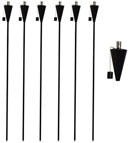 Harbour Housewares Metal Garden Torches - Cone - Pack of 6-146cm Black Garden Torches Lighting Modern Outdoor Lighting Paraffin Oil Lamp Candle Flame Lantern for Parties, Outdoor Events, BBQs