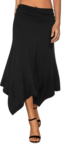 DJT Women's Flowy Handkerchief Hemline Midi Skirt Large Black