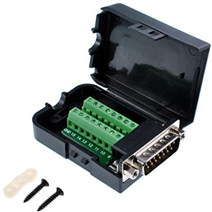 Oiyagai DB15 Männlicher 15Pin Adapter, mit Mutter, Terminal Breakout Board Signalmodul mit Gehäuse, Lötfrei