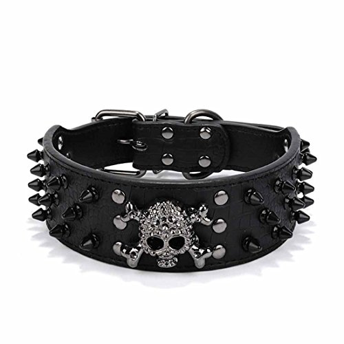 Hundehalsband Leder Retriever-Halsband Totenkopf Hundehalsung mit Nieten Hundehalskette Gotisch Zughalsband Martingal Choke Hundeband für Kleine Mittlere Grosse Hunde (S, Schwarz)