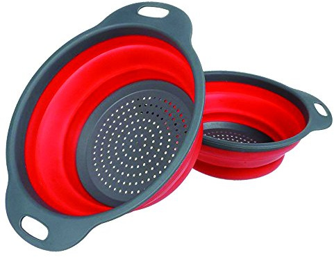 Passoire rétractable – Ensemble de cuisine durable en caoutchouc pliable Hopper filtre Panier Rouge