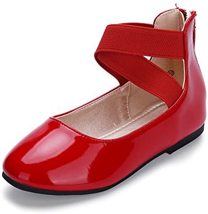 Hehainom Girls Dress Shoes Toddler Little Kids Gracy Ballet Mary Jane Ballerina Flats with Elastic Ankle Strap (Red Patent, 11 M US Little Kid)