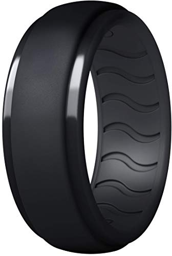Dookeh Atmungsaktiver Herren-Ehering aus Silikon, Gummi-Ringe für Männer, schwarz-blau, Camouflage-Verlobungsband, ideal für Workout, 1–4–7 Stück