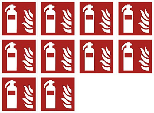Aufkleber Brandschutzzeichen Feuerlöscher Symbol Schild 5-40cm Folie selbstklebend nach ISO 7010, 10 Stück made in Germany, Größe: 40x40cm