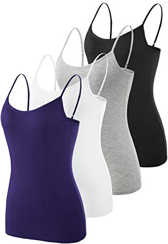 vislivin Femme Débardeur Bretelles Spaghetti Ajustable Camisole de Base Camis Débardeur Noir/Gris/Blanc/Bleu foncé S