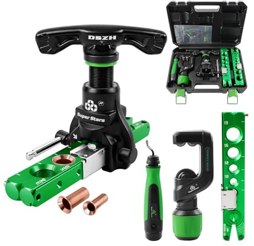 Super Stars Flaring Tool Kit 1/4in - 3/4in Single Flare Tool HVAC 45° Eccentric Type Flare Tool with Pipe Cutter for Copper Tube Pipe (5 in 1 Kit)