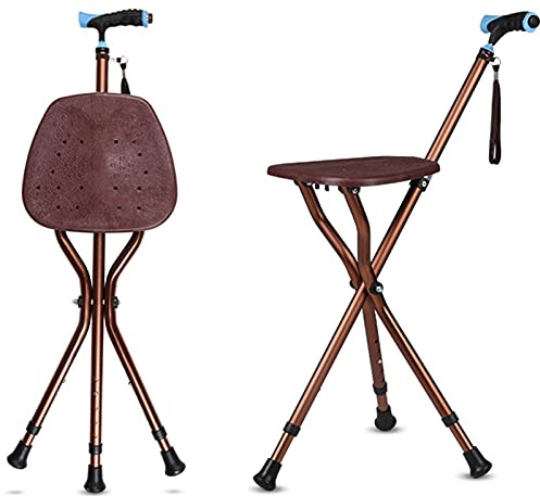 HYHMJ-Canne À Siège Pliant Avec Lumières LED Invalidité Aide Médical Extensible Canne Trépied Sécurité Stabiliser Camping Voyager Marche À Pied À L'extérieur Portable Chaise Siège,Marron