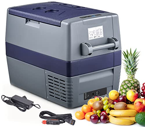 FOHERE Kompressor Kühlbox, Tragbarer Kühlschrank 60 Liter, 12V tragbare Kühlbox(-20℃ bis +10℃), abnehmbare Tür, 12/24V DC und 230 AC für LKW, Van, Wohnmobil, Outdoor, Camping, Grau